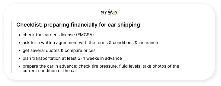 Checklist: preparing financially for car shipping